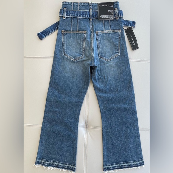 NWT Veronica Beard Marlene 12” Corset Cropped Raw Hem Jeans in Blue Wash Size 25 - Picture 4 of 12